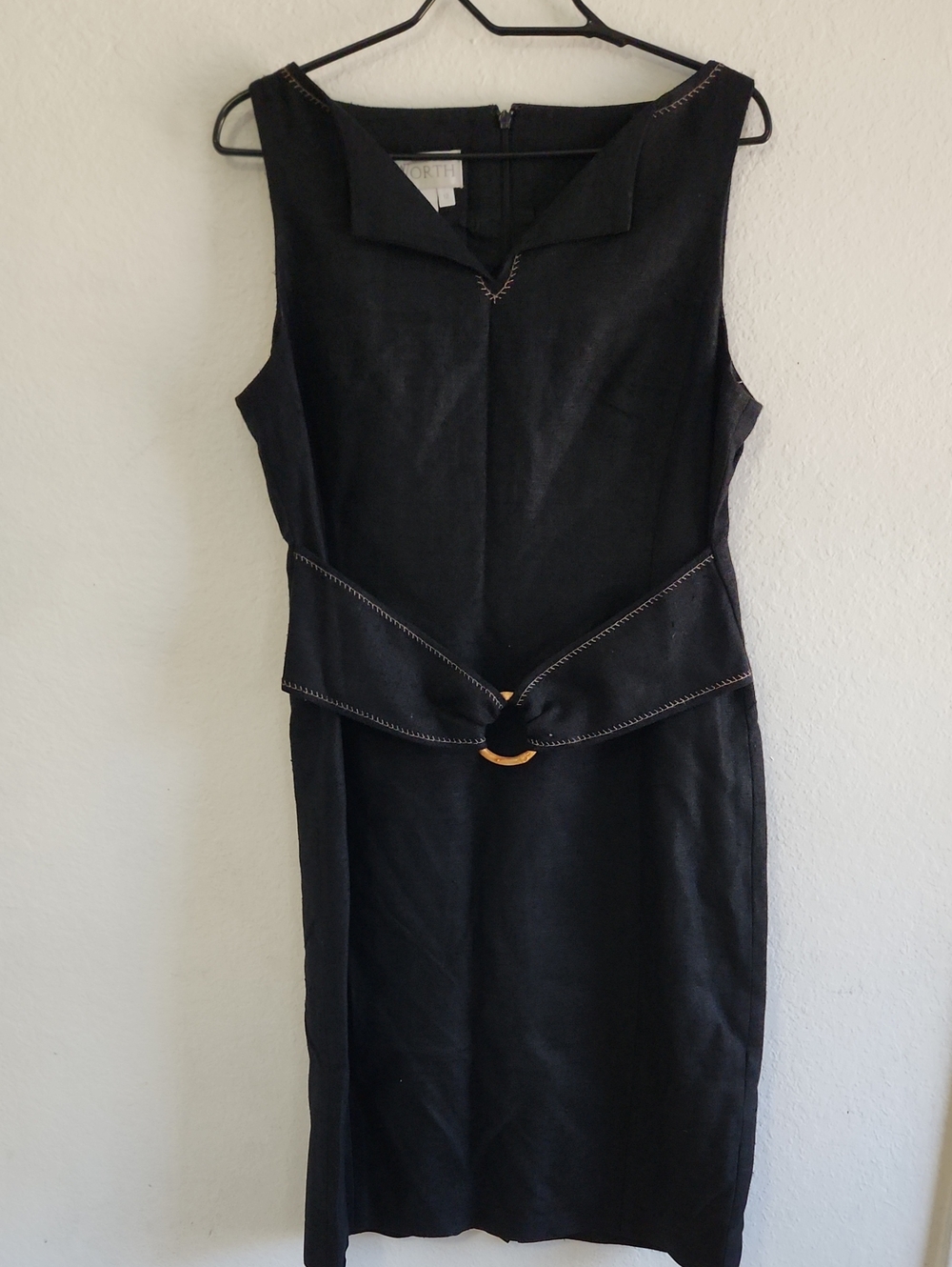 Worth Black 100% Silk Sheath Dress Belted Buckle Accent Size 12 LBD Luxury